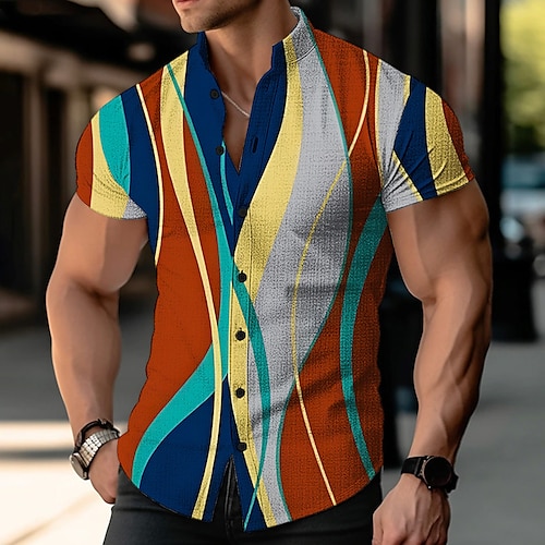 

Homme Chemise Chemise Lin Bloc de couleur Imprimés Photos Géométrie Col rabattu Rouge Bleu Extérieur Plein Air Manches courtes Imprimer Vêtement Tenue Lin Mode Design Décontractées Flexible