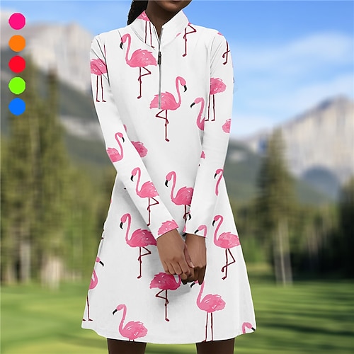 

Mulheres Vestido de tênis vestido de golfe Respirável Secagem Rápida Pavio Humido Sem Manga Vestidos roupa de tênis Zíper Flamingo Estampado Verão Tênis Golfe Pickleball