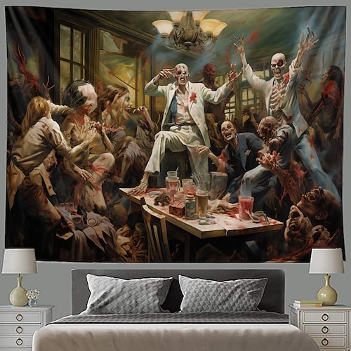 

fête d'halloween horreur pendaison tapisserie mur art grande tapisserie murale décor photographie toile de fond couverture rideau maison chambre salon décoration crâne zombie sang