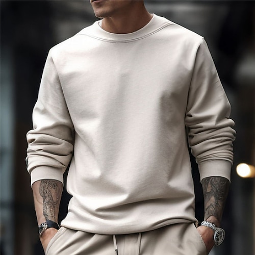 

Homme Sweat shirt Gris Clair Gris foncé Beige Col Ras du Cou Plein Sport Loisir du quotidien Vacances Vêtement de rue basique Décontractées Printemps Automne Vêtement Tenue Pulls Capuche Pulls