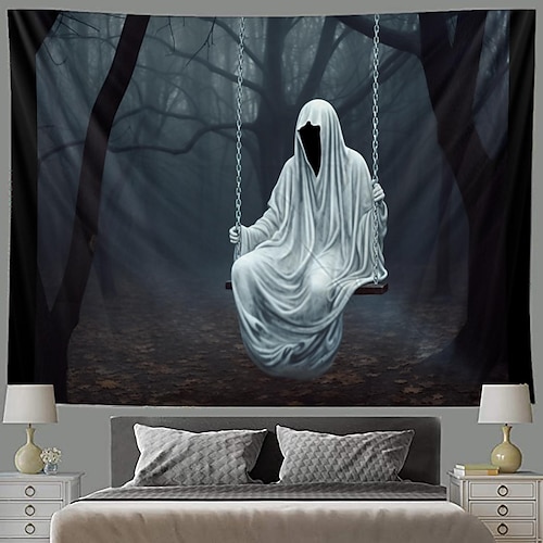 

halloween horreur suspendu tapisserie mur art grande tapisserie murale décor photographie toile de fond couverture rideau maison chambre salon décoration fantôme balançoire forêt