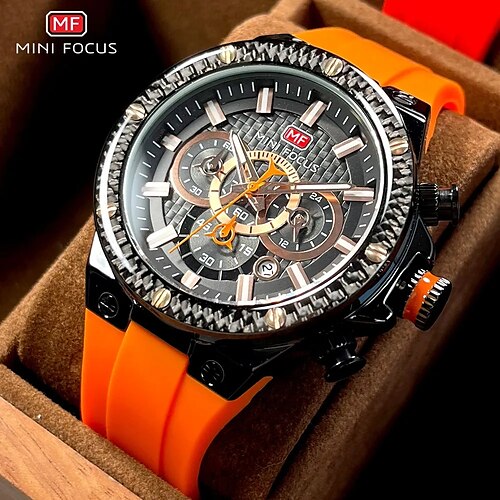 

Reloj deportivo de cuarzo mini focus para hombre, reloj de pulsera luminoso con cronógrafo resistente al agua a la moda con correa de silicona naranja con fecha automática