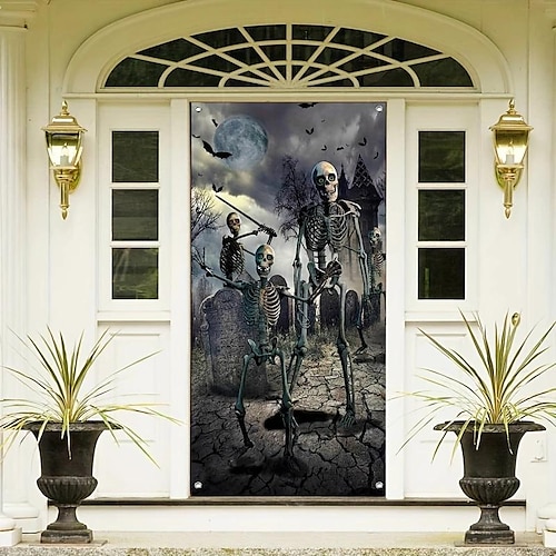  halloween billedvev dørdeksel skjelett bein bakgrunn halloween veggdekorasjon inngangsdør eller innendørs hjemmedekor halloween festdekorasjoner 1 stk halloween dekorasjoner