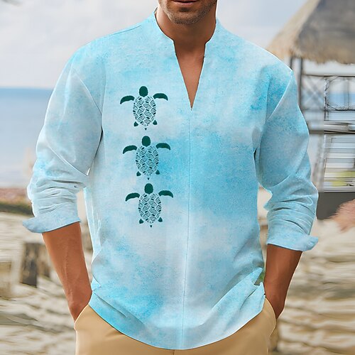 

Homme Chemise Imprimés Photos Tortues Col V Rose Claire Bleu Gris Extérieur Plein Air manche longue Imprimer Vêtement Tenue Mode Vêtement de rue Design Décontractées