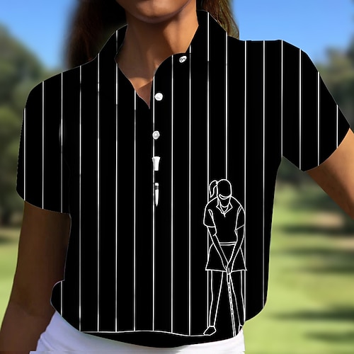 

Mulheres Camisa polo de caminhada Camisa de golfe Pólo de botões Respirável Secagem Rápida Pavio Humido Manga Curta Vestuário de golfe Roupas de golfe Normal Riscas Verão Tênis Golfe Pickleball