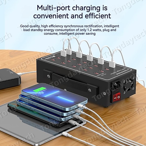 

Cargador multi usb de 300w, estación de carga rápida usb de 60 puertos, cargador universal portátil para iphone 15, samsung, xiaomi, ipad y tableta