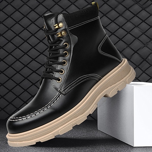 

Men's Boots Combat Boots Work Boots Vintage Classic Casual Outdoor Daily PU Height Increasing Comfortable Wear Resistance Booties / Ankle Boots Black Fall Winter