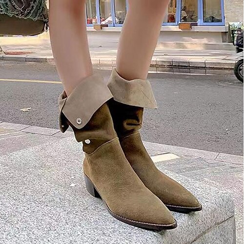 

Mujer Botas Botas hasta la rodilla Tallas Grandes Botas de media pantorrilla Diario Paseo Invierno Hebilla Botón Tacón Cuadrado Dedo Puntiagudo Elegante Casual Confort Zapatos de Paseo Cuero Sintético