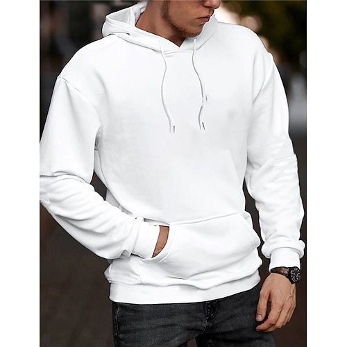 

Men's Hoodie White Hooded Plain Sports Outdoor Daily Holiday Streetwear Cool Casual Spring Fall Clothing Apparel Hoodies Sweatshirts