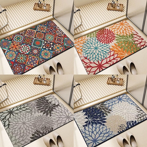 

tapis de salle de bain antidérapant bohème, tapis de sol absorbant de fleurs colorées, tapis de sol antidérapant intérieur extérieur