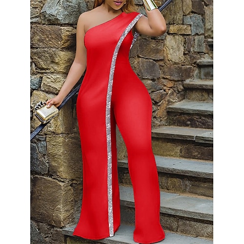 

Damen Jumpsuit Patchwork Hohe Taillenlinie Feste Farbe Ein-Schulter Strassenmode Ausgefallene Party Cocktailparty Regular Fit Ärmellos Weiß Rote Blau S M L XXL Herbst