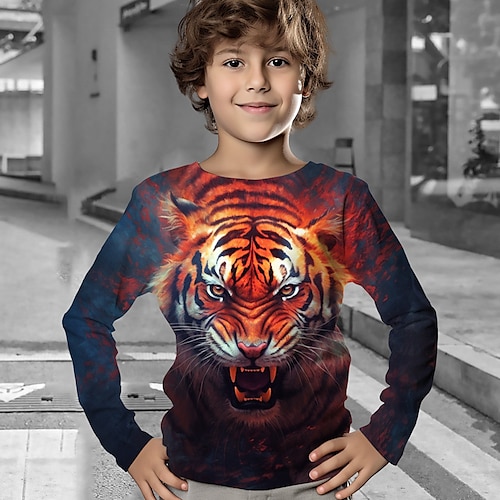 

Jungen T-Shirt Langarm Graphic Tier Tiger 3D-Druck Sport Modisch Strassenmode Polyester Outdoor Casual Täglich kinderkleidung Rundhalsausschnitt 3-12 Jahre 3D-gedruckte Grafik Regular Fit Hemd