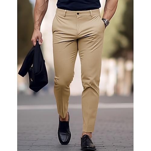 

Men's Trousers Chinos Summer Pants Casual Pants Front Pocket Plain Comfort Breathable Business Casual Daily Cotton Blend Fashion Basic Brown Khaki