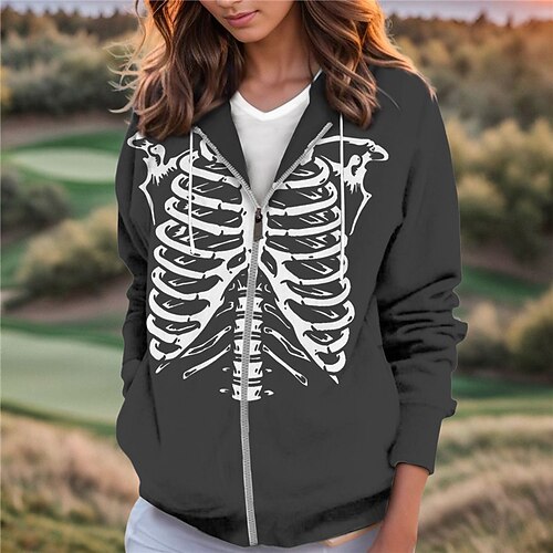 

Sweat à capuche de golf pour femme Halloween crâne pull de golf respirant séchage rapide avec poches vêtements de golf à manches longues vêtements de golf coupe régulière fermeture éclair imprimé printemps automne tennis golf pickleball