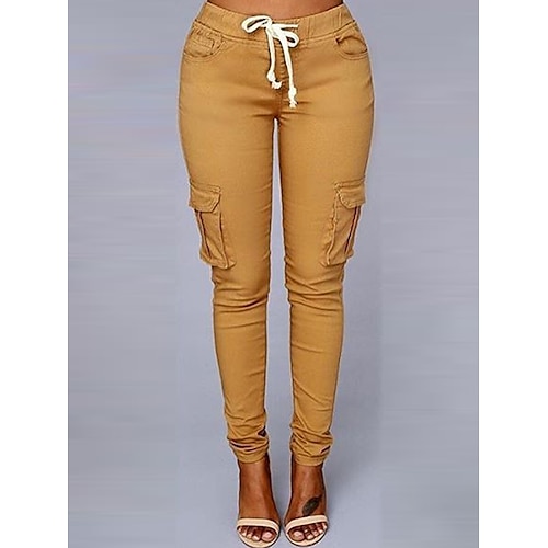 

calça cargo feminina algodão camel branco preto fashion streetwear rua uso diário bolso comprimento total conforto liso s m l xl 2xl