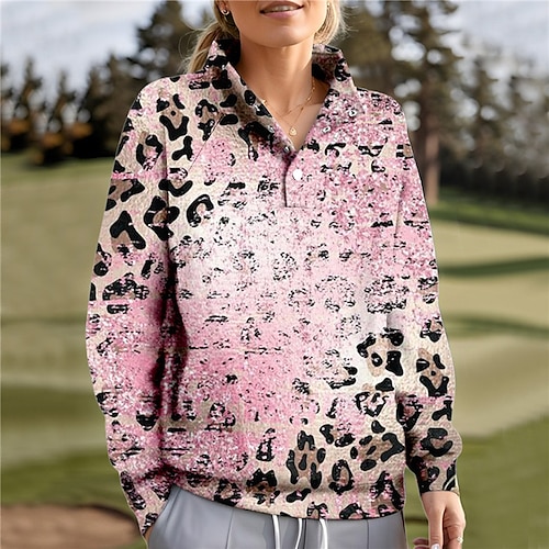 

Mulheres moletom de golfe pulôver de golfe Respirável Secagem Rápida Com bolsos Manga Longa Vestuário de golfe Roupas de golfe Normal Leopardo Primavera Outono Tênis Golfe Pickleball