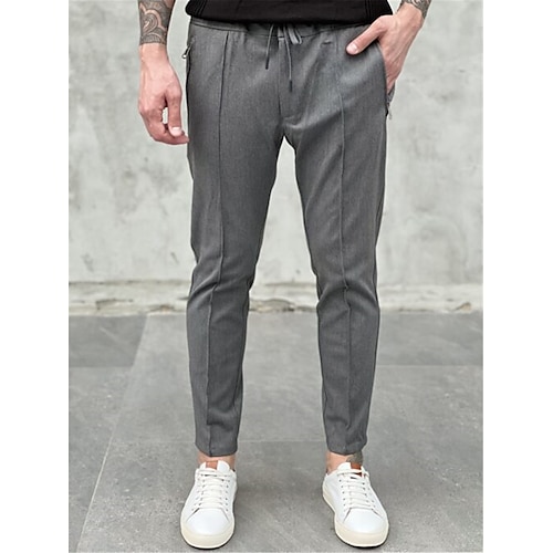 

Homme Pantalon Chino Pantalons décontractés Poche Taille elastique Pli Plein Confort Bureau Entreprise Casual Mélange de Coton Mode Vêtement de rue Gris Clair Gris foncé