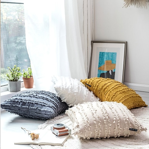 

Nordic Throw Pillow Cover Plush Jacquard Solid Color Sofa Cushion Cover