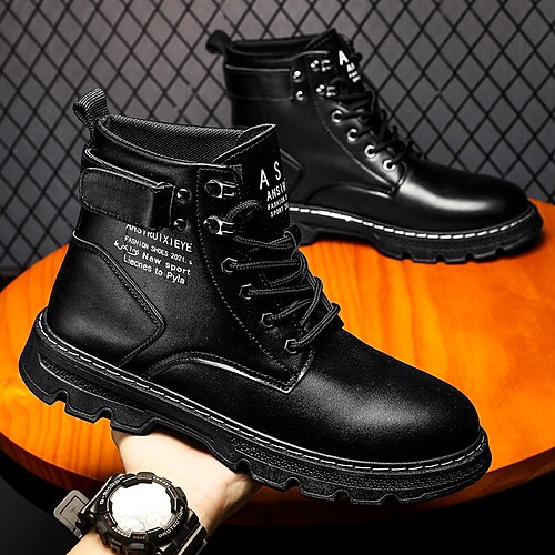 

Men's Boots Fashion Boots Combat Boots Work Boots Casual Daily Faux Leather Breathable Comfortable Mid-Calf Boots Black Khaki Winter