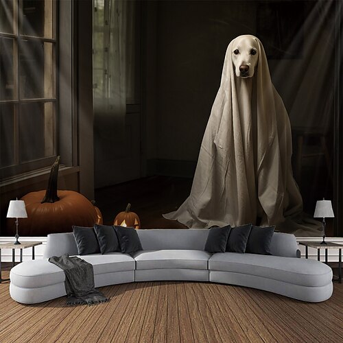 

Halloween-Geisterhund, hängender Wandteppich, Wandkunst, großer Wandteppich, Wanddekoration, Fotografie, Hintergrund, Decke, Vorhang, Zuhause, Schlafzimmer, Wohnzimmer, Dekoration, Kürbis,