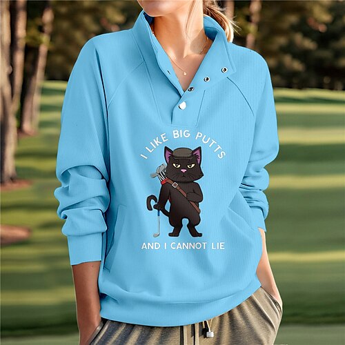 

Femme Pull de golf Sweat Golf Chaud Respirable Evacuation de l'humidité manche longue Vêtements d'extérieur de golf Top Standard Bouton Poches latérales Imprimé Printemps Automne Tennis Le golf