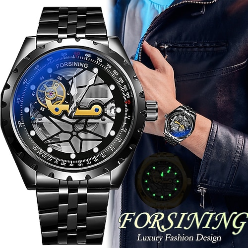 

FORSINING Hommes Montre Mécanique Luxe Grand Cadran Mode Affaires Squelette Remontage automatique Lumineux IMPERMÉABLE Alliage Suivre