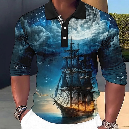 

Homme POLO Tee Shirt Golf Éclair Imprimés Photos Rétro Vintage Pirate Voilier Col rabattu Bleu vert Rouge Bleu Violet Vert Extérieur Plein Air manche longue Imprimer Vêtement Tenue Mode Vêtement de