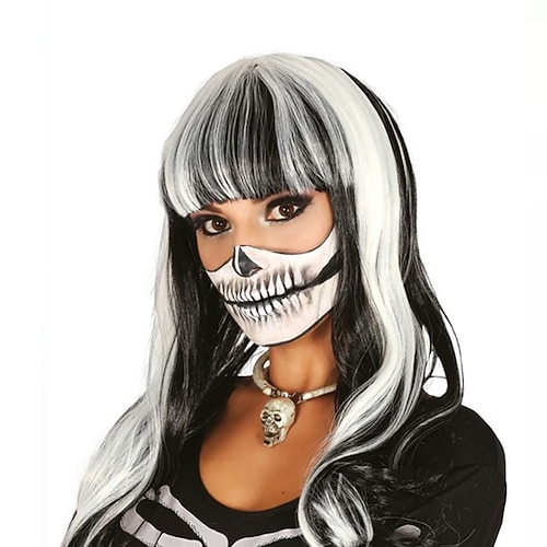 

Skelett weiße und schwarze glatte Perücke für Frauen Halloween Cosplay Party Perücken
