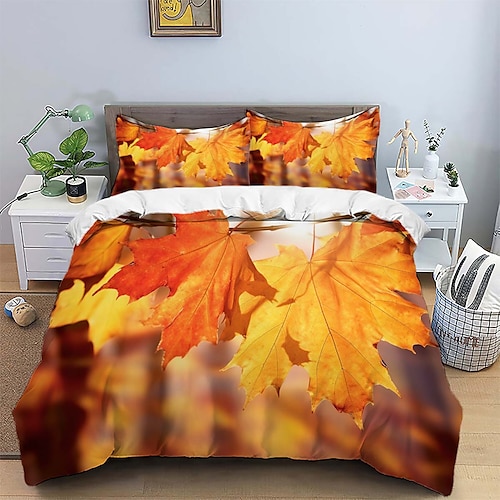 

Herbstlaub, Digitaldruck, 3D-Bettbezug, dreiteiliges Bettset, weiches, glattes und atmungsaktives, zweiteiliges Bettset aus gebürstetem Stoff