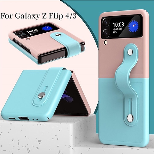 

Funda de cuero retráctil de lujo con correa para la muñeca para samsung galaxy z flip 4 3 5g cubierta con soporte pulsera capa fundas 케이스