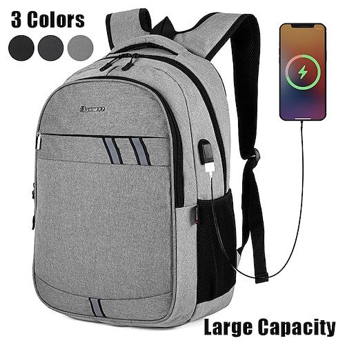 

Hombre mochila Mochila Escolar mochila Escuela Exterior Color sólido Nailon Gran Capacidad Impermeable Ligero Cremallera Gris oscuro (con USB) Negro (con USB) Gris (con USB)