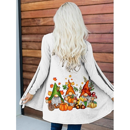 

Mujer Chaqueta casual Casual Estampado Calabaza Resistente al Viento Moda Holgado Ropa de calle Manga Larga Primavera Naranja S