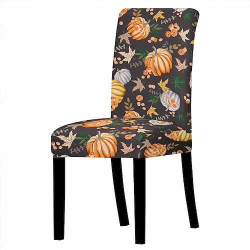 

All-Inclusive-Haushalts-Staubdichter, elastischer Esszimmerstuhlbezug, minimalistischer Pflanzen-Sonnenblumen-Kürbis-Hockerbezug, mit Stoff verbundenes Halloween