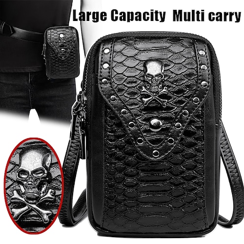 

Women's Crossbody Bag Shoulder Bag Mobile Phone Bag PU Leather Halloween Holiday Buttons Zipper Large Capacity Waterproof Lightweight Solid Color Snake Print Black