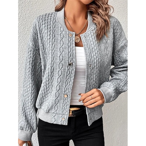 

Damen Strickjacke Strickwaren Gedrehtes Stricken Taste Feste Farbe Ständer Stilvoll Brautkleider schlicht Outdoor Täglich Sommer Herbst Grau S