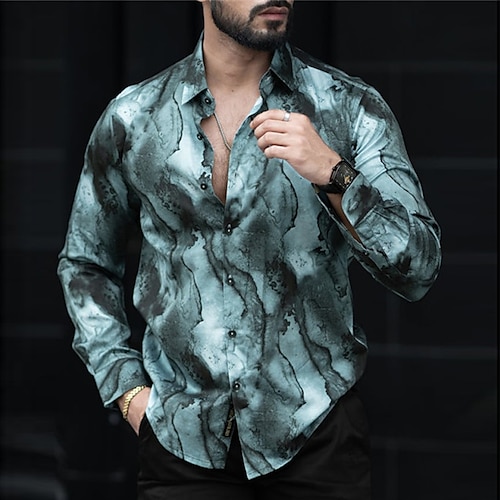 

Homens Camisa Social Tintura Tie Dye Gradiente Aberto para a Lateral Branco Azul Real Azul Roxo Verde Ao ar livre Rua Manga Longa Imprimir Roupa Moda Roupa de rua Designer Casual