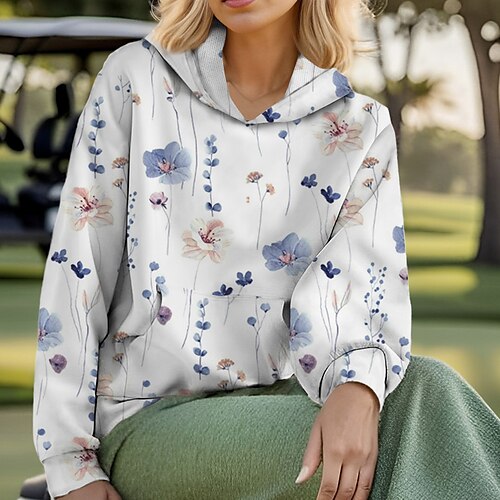 

Femme Sweat à capuche de golf Pull de golf Respirable Séchage rapide Avec poches manche longue Vêtements de golf Vêtements d'extérieur de golf Standard Floral Printemps Automne Tennis Le golf