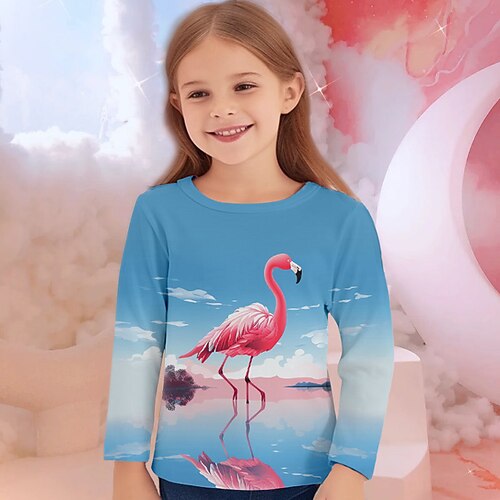 

Chica 3D Caricatura Floral Flamenco Camiseta Manga Larga Impresión 3D Verano Otoño Activo Moda Estilo lindo Poliéster Niños 3-12 años Exterior Casual Diario Ajuste regular