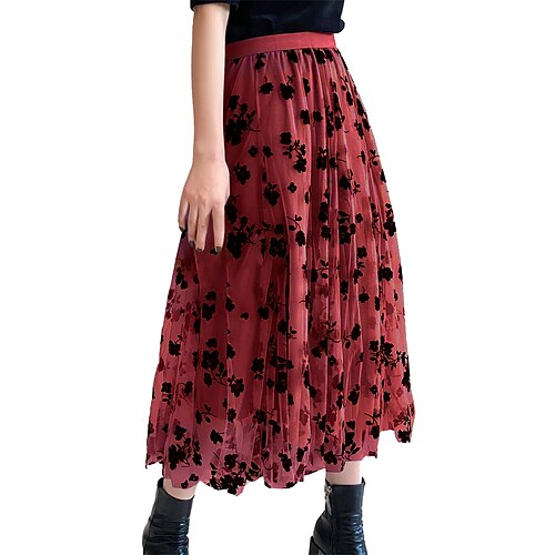 

Damen Langer Rock Midi Polyester Weinrot grau Blau Schwarz Weiß Röcke Winter Rüschen Bedruckt Modisch Brautkleider schlicht Verabredung Ausgehen S M L