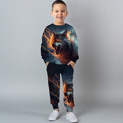 

Jungen Sweatshirt Hose Kleidungsset Langarm Graphic Tier Wolf 3d Drucken Aktiv Modisch Cool Polyester Outdoor Strasse Urlaub kinderkleidung Rundhalsausschnitt Bedruckt 3-12 Jahre 3D-gedruckte Grafik