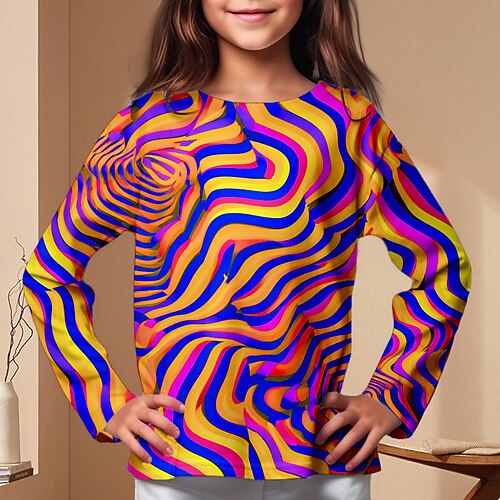 

Girls' 3D Optical Illusion T shirt Tee Long Sleeve 3D Print Summer Fall Active Fashion Cute Polyester Kids 3-12 Years Outdoor Casual Daily Regular Fit