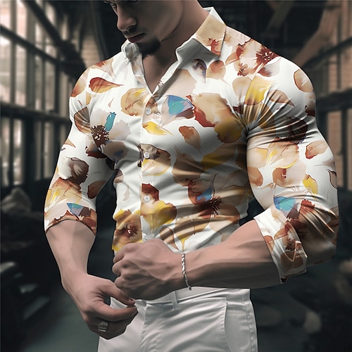 

Hombre Camisa Bloque de color Cuello Vuelto Amarillo Azul Piscina Gris Exterior Calle Manga Larga Estampado Ropa Moda Ropa de calle Design Casual