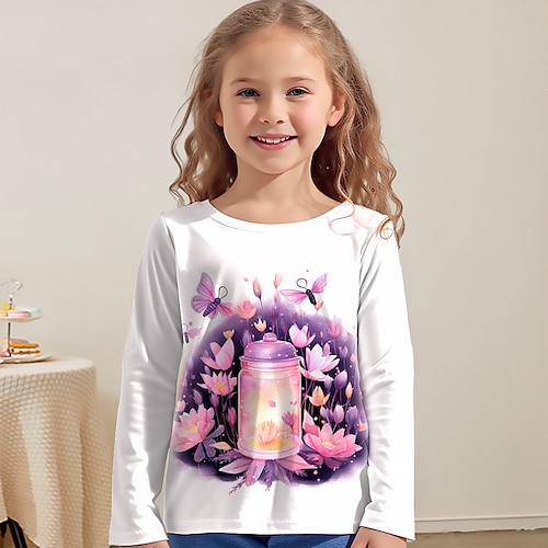 

Fille T-shirt Tee-shirts manche longue Floral Papillon 3D effet Actif Mode Le style mignon Polyester Extérieur Casual du quotidien Enfants Col ras du cou 3-12 ans Graphique imprimé en 3D Standard