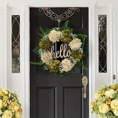 

Spring Wreath for Front Door Wreath 18 Inch Green Hydrangea Wreath Summer Wreath Handmade Hello Wreath Farmhouse Wreath Grapevine Wreath