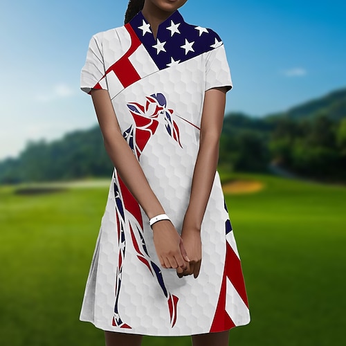 

Mulheres Vestido de tênis vestido de golfe Respirável Secagem Rápida Pavio Humido Manga Curta Vestidos Vestuário de golfe Normal Zíper Bandeira Verão Tênis Golfe Pickleball