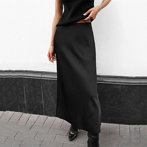 

Mujer Falda Corte Sirena Maxi Satén Negro Marrón claro Faldas Primavera Moda Elegante Calle Diario S M L