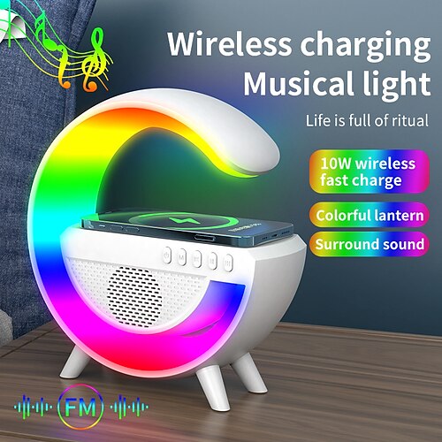 

Hot style big G wireless bluetooth speakers desktop mobile wireless charger 10 w quick charger colorful atmosphere lamp