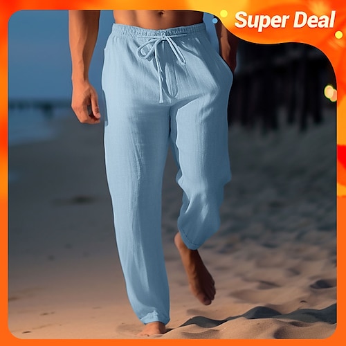 

Per uomo Pantaloni di lino Pantaloni Pantaloni estivi Pantaloni da spiaggia A cordoncino Vita elastica Gamba dritta Liscio Comfort Traspirante Informale Giornaliero Per eventi Misto cotone e lino Di