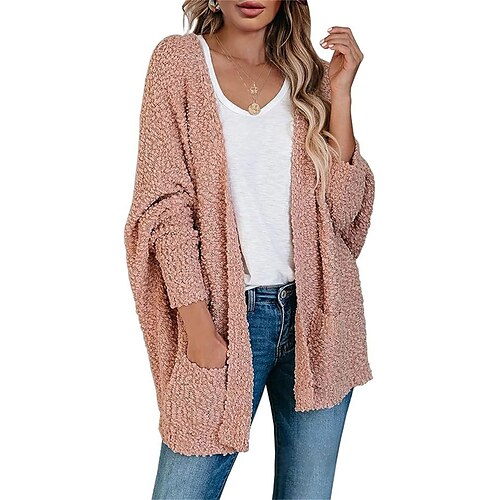 

Damen Strickjacke Strickwaren Gerippt Stricken Tasche Feste Farbe V Ausschnitt Stilvoll Brautkleider schlicht Outdoor Ausgehen Herbst Winter Weinrot Meerblau Armeegrün S