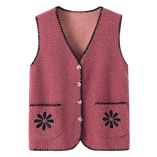 

Damen Pullunder Strickwaren Gehäkelt Stricken Taste Tasche Blumen V Ausschnitt Stilvoll Brautkleider schlicht Outdoor Täglich Herbst Winter Weinrot Leder Pink erbsengrün XL (Referenz 90-115 Katzen)